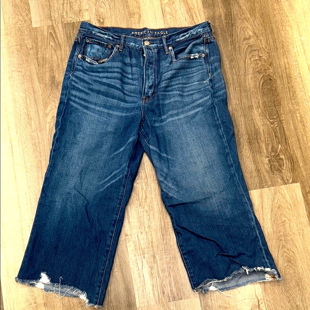 American Eagle Outfitters Women's cropped, short distressed Blue Jeans